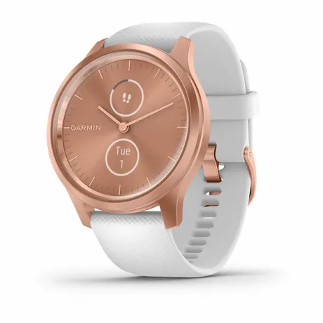 Гибридные смарт-часы Garmin VIVOMOVE STYLE розовое золото с белым силиконовым ремешком