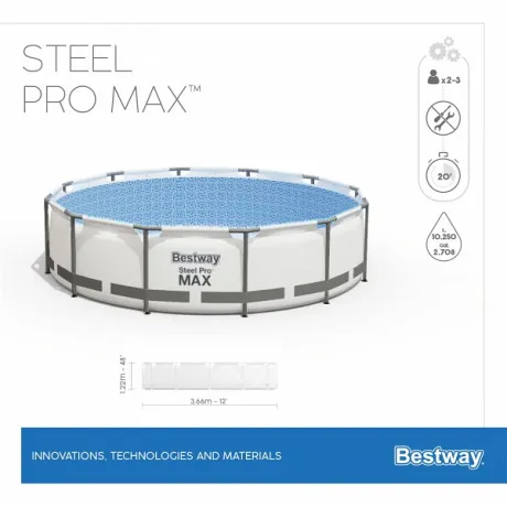 Бассейн каркасный BestWay Steel Pro Max, 366х122см, насос, летстница, тент, 56420 - Фото 3