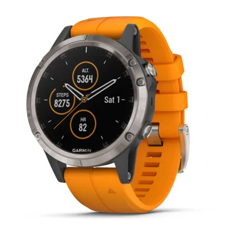 Мультиспортивные часы Garmin FENIX 5 PLUS SAPPHIRE титановый с оранжевым ремешком